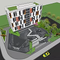 Modern Multistory Residential Building With White And Colorful Panels Greenery And Entrance Steps