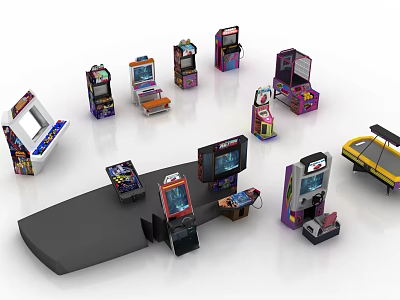 Various Colored Arcade Game Machines Including Classic And Racing Entertainment Electronics 3d model
