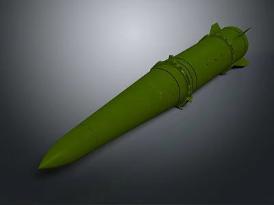 Green Military Missile Weapon Model With Pointed Nose And Cylindrical Body 3d model