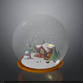 Winter Snow Globe Scene With Small House Snowman Christmas Trees And Orange Base