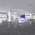 Tax Service Office Interior With Blue Wall Service Counters Computers Stools And Digital Displays