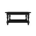 Black Wooden Coffee Table With Carved Legs And Lower Shelf Design