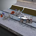 Robotic Vehicles On Concrete Track Featuring Orange And White Construction Machinery