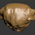 Golden Shiny Pug Head Sculpture With Smooth Surface And Dark Background