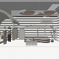 KIMMORE Modern Clothing Store Interior With Curved Design Displayed Clothes Sofa Mirror Plant And Shelves