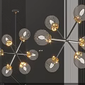 Modern Chandelier With Transparent Glass Globes Gold Accents And Black Metal Frame