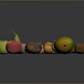 Fresh Assorted Fruits On Dark Background Including Apple Pear Mango And Pomegranate