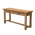 Rustic Solid Wood Table With Two Drawers And Metal Handles