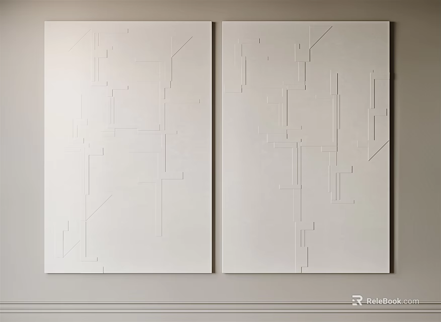 Minimalist Wall Decor With Two Panel Artwork And Geometric Line Design On White Background 3d model
