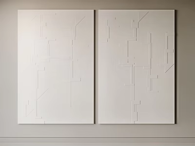 Minimalist Wall Decor With Two Panel Artwork And Geometric Line Design On White Background 3d model