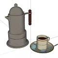 Gray Ceramic Coffee Pot With White Cup Sugar Packet And Spoon On Saucer