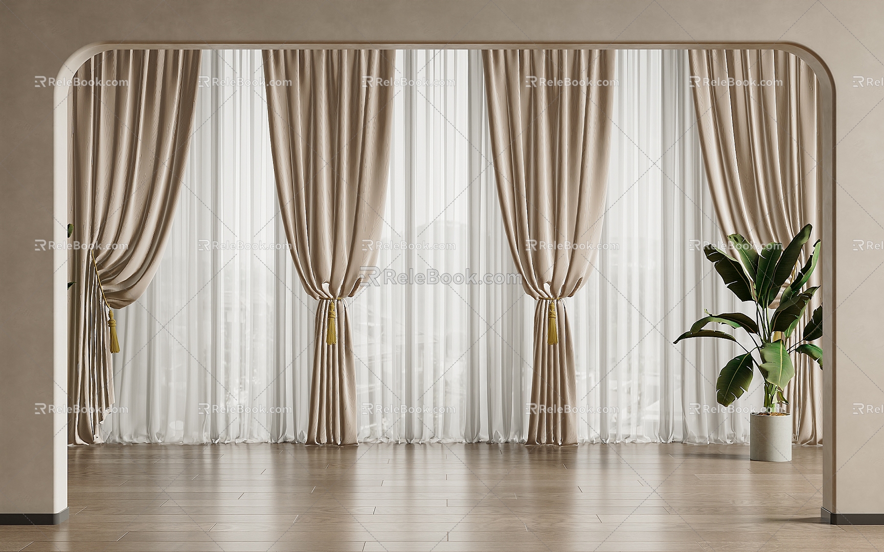 French Cream Curtain Fabric Curtain Gauze Curtain French Curtain Cream Curtain Pleated Curtain 3d model