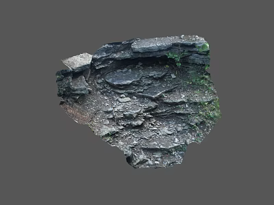 Layered Rock Formation With Green Moss On Gray Background Surface 3d model