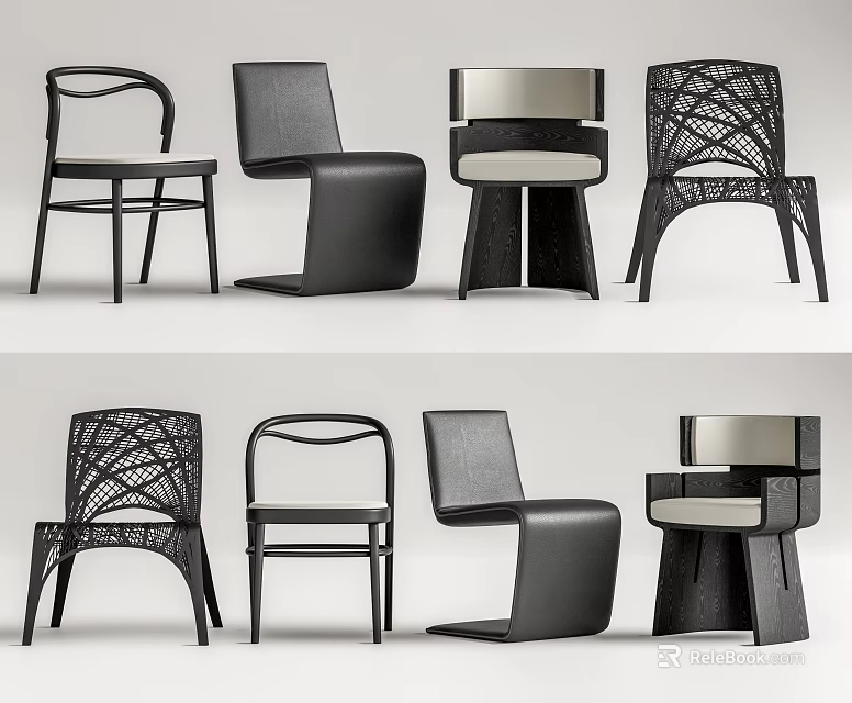 Modern Leisure Chairs With Diverse Designs Woven Details Wooden Frames And Sleek Lines 3d model 