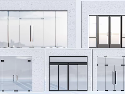 Modern Glass Doors In Different Styles Featuring Metal Frames And Handles 3d model