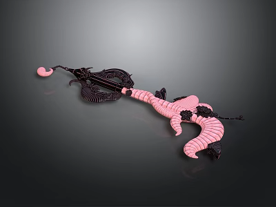 Pink And Black Dragon Shaped Decorative Ornament With Intricate Carved Details 3d model