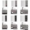 Modern Bathroom Vanity Design With Wooden Gray Cabinet Mirror Faucet And Storage Shelves