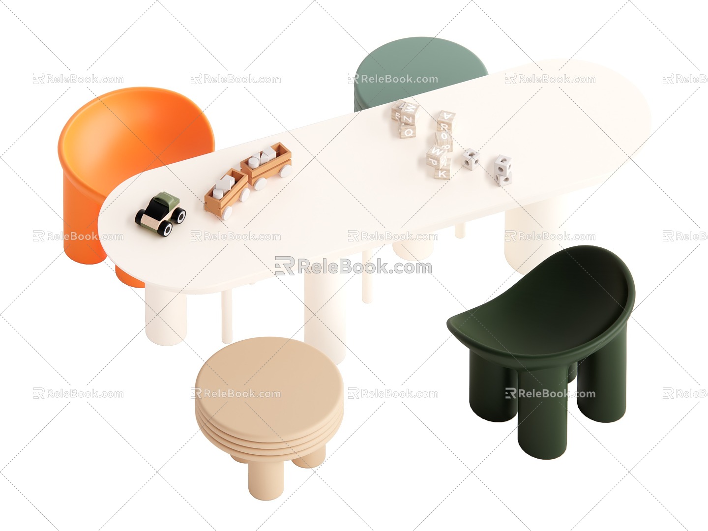 Modern Children's Learning Tables and Chairs 3d model