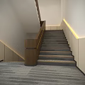 Modern Staircase Interior With Wooden Handrail Gray Steps And Wall Lighting Strips
