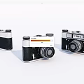 Three Vintage Retro Cameras Classic Black Silver Design Digital Gear 3d model
