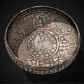 Ornate Traditional Silver Bowl With Intricate Decorative Patterns And Classic Design