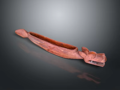 Traditional Wooden Carved Artifact With Intricate Patterns And Dragon Head Design 3d model