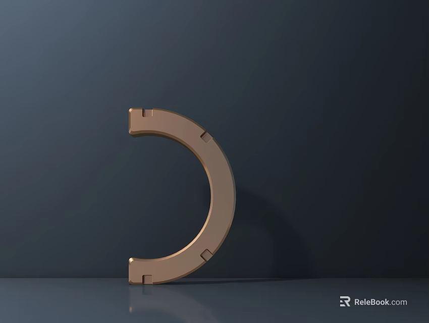 Modern Abstract Semicircular Metallic Sculpture In Copper Gold Color With Reflective Base On Dark Background 3d model 