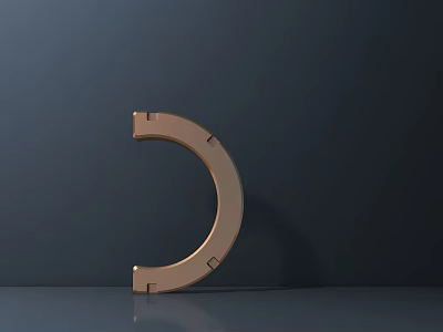 Modern Abstract Semicircular Metallic Sculpture In Copper Gold Color With Reflective Base On Dark Background 3d model