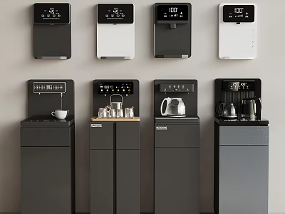 Modern Water Dispensers And Coffee Machines With Digital Displays And Functional Design 3d model