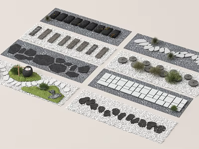Garden Stepping Stone Path Designs With Various Materials And Small Plants 3d model