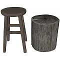 Wooden Stool With Three Legs Round Seat And Tree Stump Stool With Natural Bark