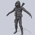 Military Style Character With Gas Mask And Tactical Vest Against Biological Creature Threat