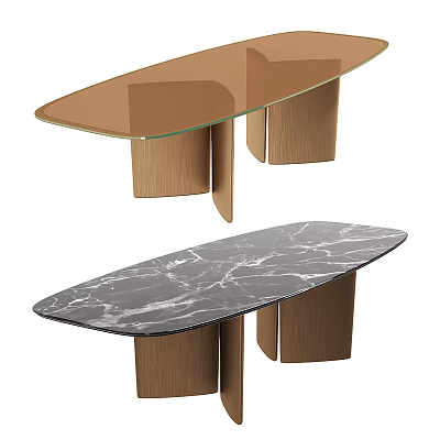 Modern Dining Table Designs With Glass And Marble Top And Wooden Legs 3d model