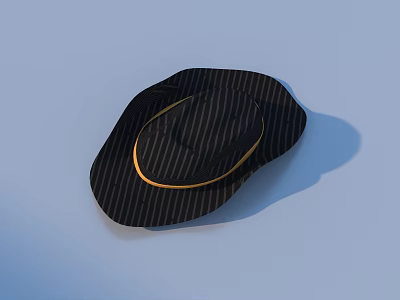 Stylish Black Striped Hat With Golden Decorative Band For Daily Use 3d model