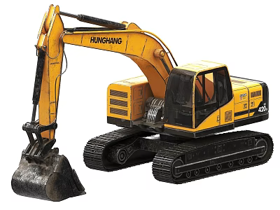 Yellow HANGCHANG Excavator Heavy Duty Construction Machinery With Tracks And Bucket 3d model