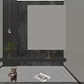 Modern Entryway Cabinet And Side Cabinet With Black Finish And Marble Wall Decor