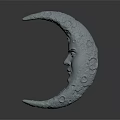 Artistic Light Colored Crescent Moon Sculpture Featuring Detailed Human Face Design