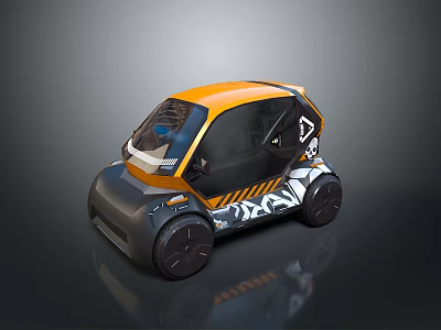 Small Electric City Car With Orange Black Design And Striped Exterior Details 3d model