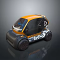Small Electric City Car With Orange Black Design And Striped Exterior Details