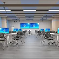 School Computer Classroom With Multiple Computers Large Screens And Modern Desks Chairs 3d model
