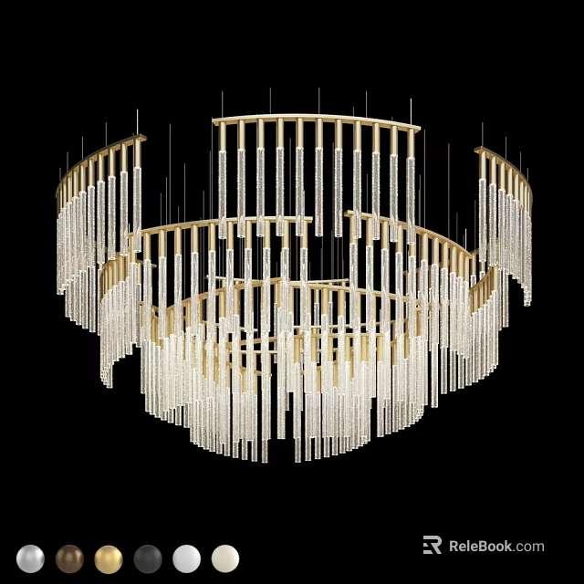 Modern Layered Circular Chandelier With Golden Frame And Crystal Hanging Decor 3d model 