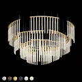 Modern Layered Circular Chandelier With Golden Frame And Crystal Hanging Decor