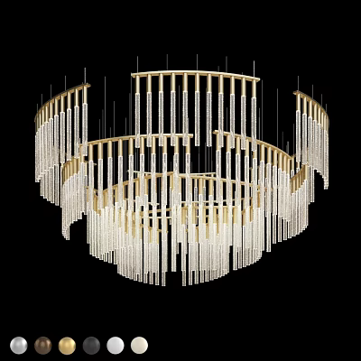 Modern Layered Circular Chandelier With Golden Frame And Crystal Hanging Decor 3d model