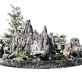 Courtyard Garden With Natural Rock Formations Bamboo Lush Greenery And Water Pond