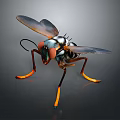 3D Rendered Fly Close Up Featuring Large Compound Eyes Transparent Wings And Orange Legs