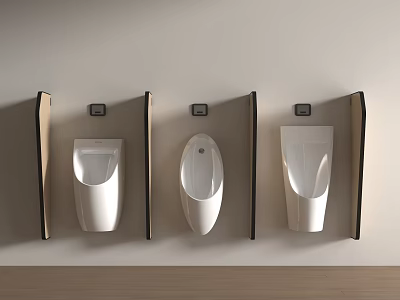 White Urinals Mounted on Light Colored Wall With Sensor Panels and Dark Dividers 3d model