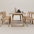 Wooden Dining Table Set with Square Table Four Chairs and Vase Camera on Top 3d model