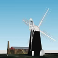 Traditional Windmill Structure With Red Brick Building Chimney And Metal Roof