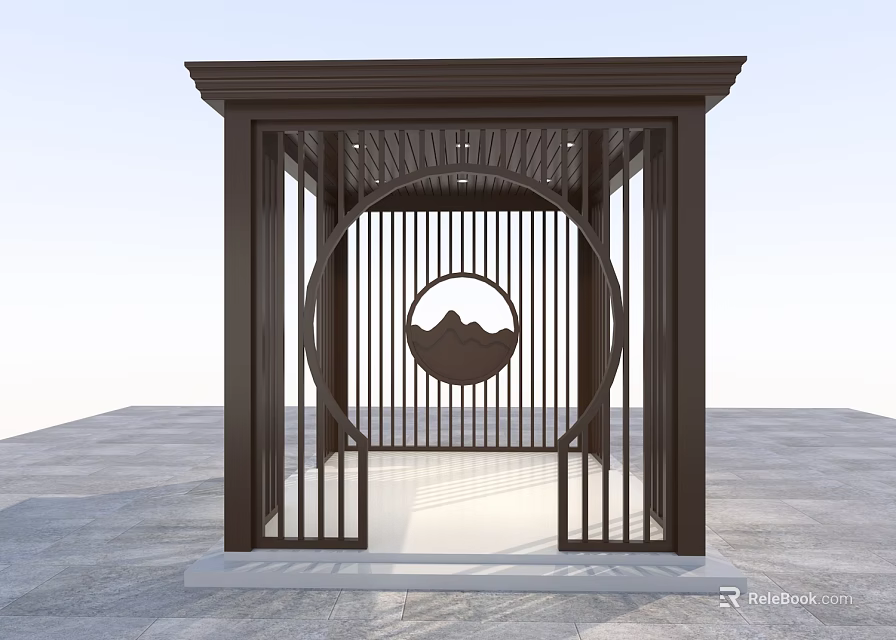 Chinese Outdoor Decorative Architectural Lattice Structure with Circular Mountain Pattern 3d model