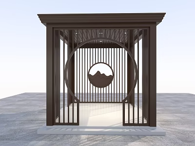 Chinese Outdoor Decorative Architectural Lattice Structure with Circular Mountain Pattern 3d model